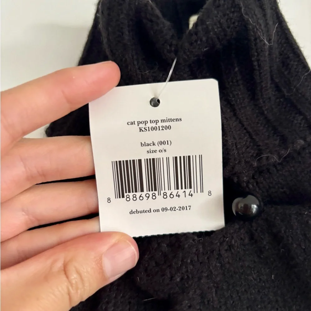 NWT Kate Spade New York Black Embellished Knit Mittens | Designer Winter Gloves